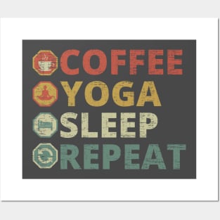 Coffee Yoga Sleep Repeat Posters and Art